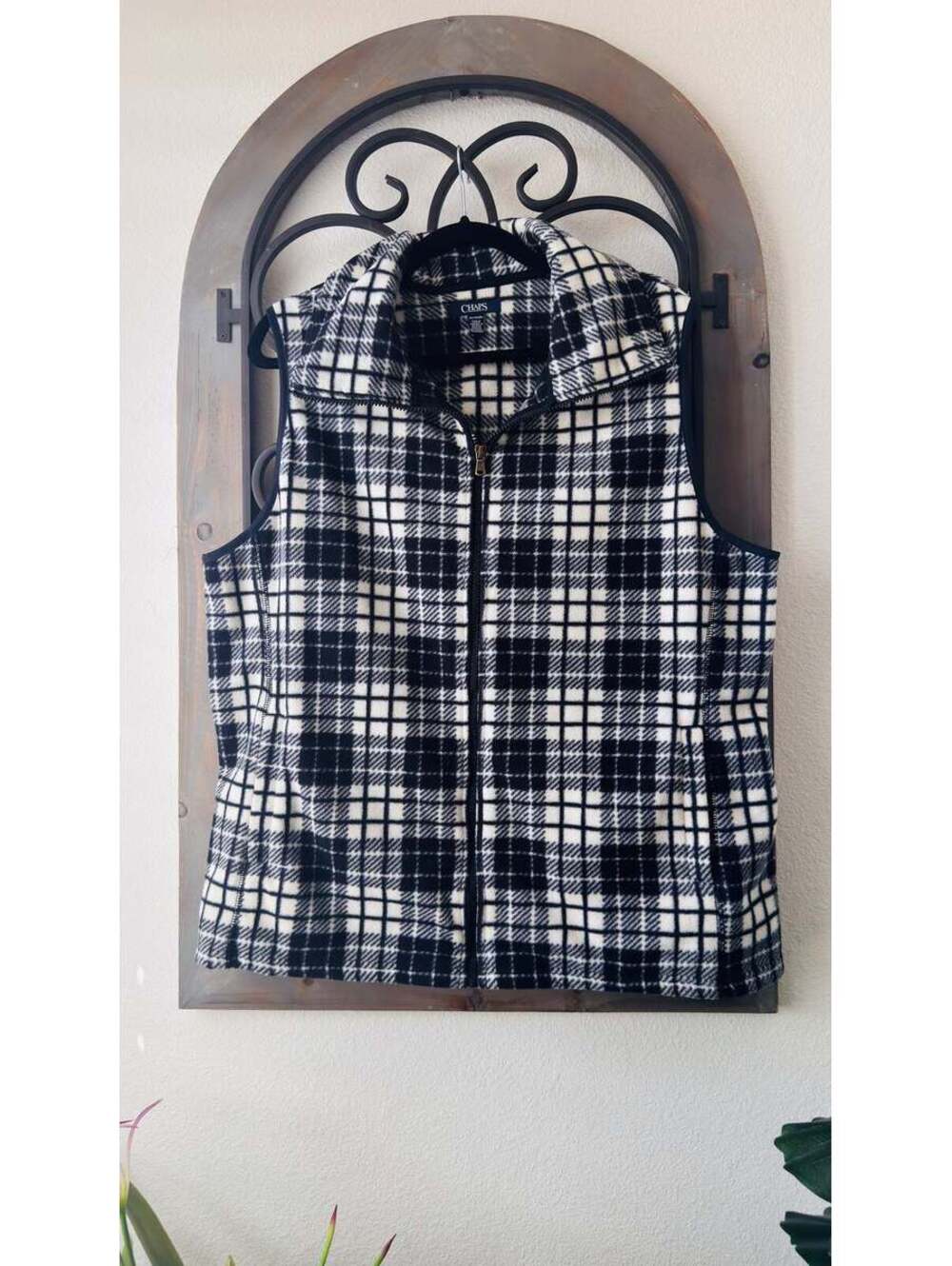 Chaps Plaid Full-Zip Fleece Vest Size XXL